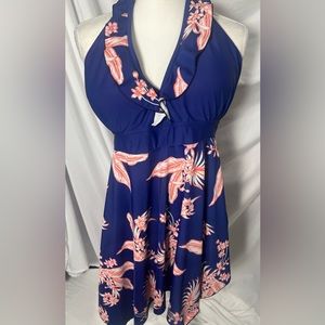 Blue and Pink ruffle babydoll halter tie tankini swim top size 4X